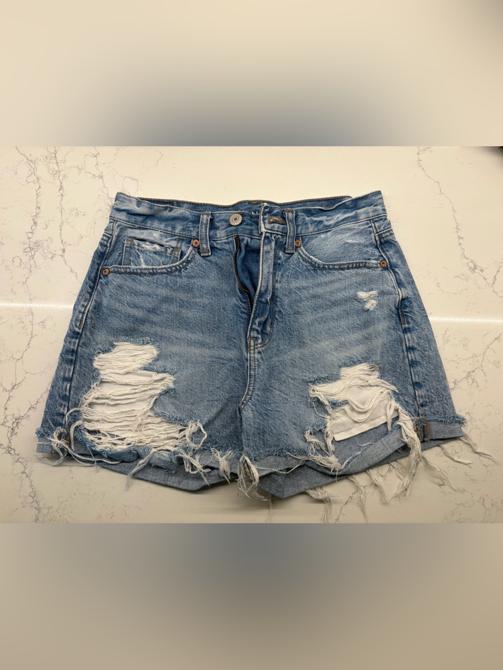American Eagle Outfitters Women's Light Blue Distressed Denim Shorts - Picture 7 of 12